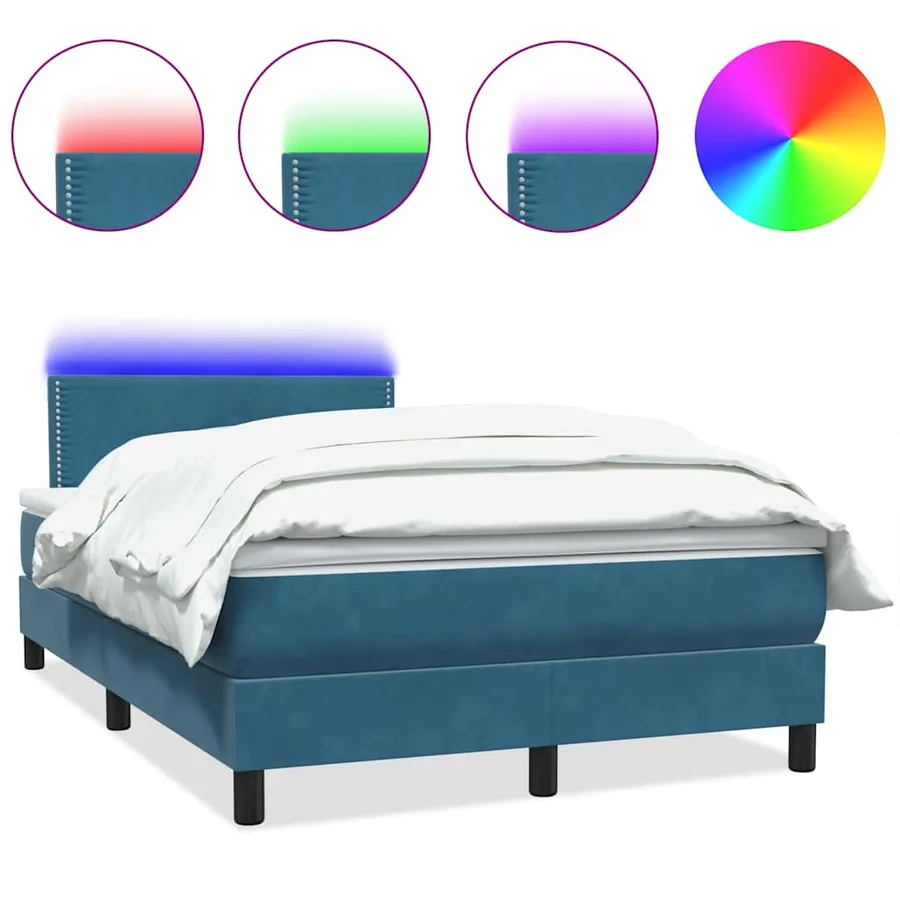 Sommier à lattes de lit et matelas et LED bleu foncé 120x220cm velours - 2