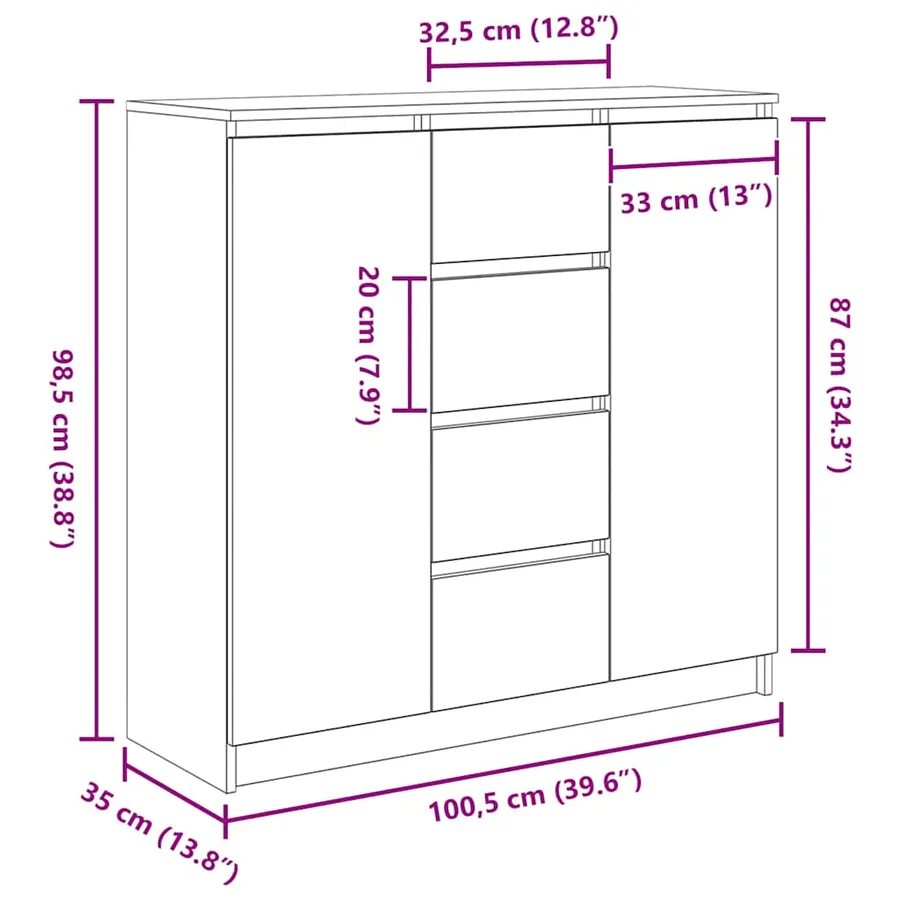 Buffet avec tiroirs vieux bois 100,5x35x98,5 cm bois ingénierie - 13