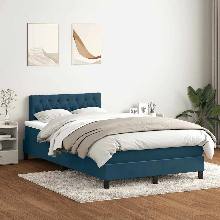 Sommier à lattes de lit et matelas et LED bleu foncé 120x220cm velours