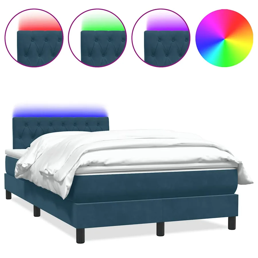 Sommier à lattes de lit et matelas et LED bleu foncé 120x220cm velours - 2