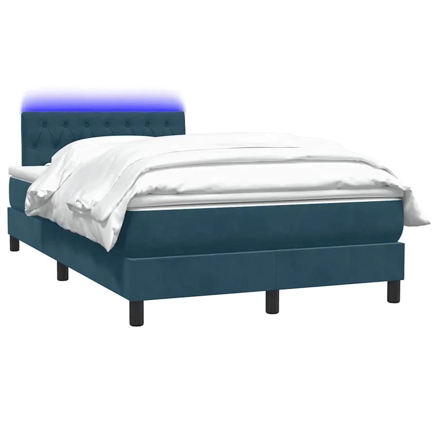 Sommier à lattes de lit et matelas et LED bleu foncé 120x220cm velours - 3