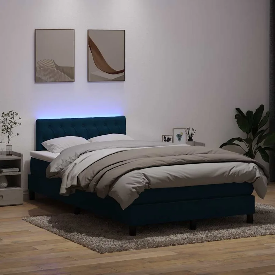 Sommier à lattes de lit et matelas et LED bleu foncé 120x220cm velours - 4