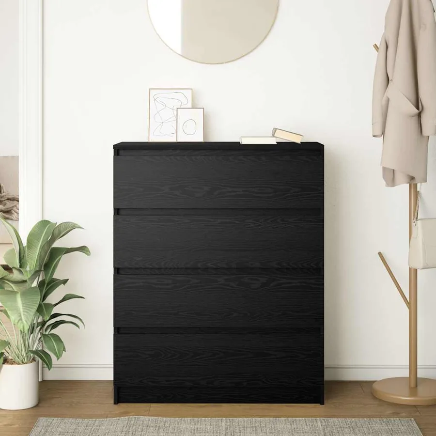 Buffet chêne noir 80x35x99 cm bois d’ingénierie - 3