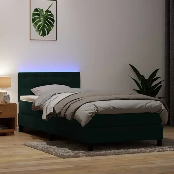 Sommier à lattes de lit et matelas et LED vert foncé 100x220cm velours