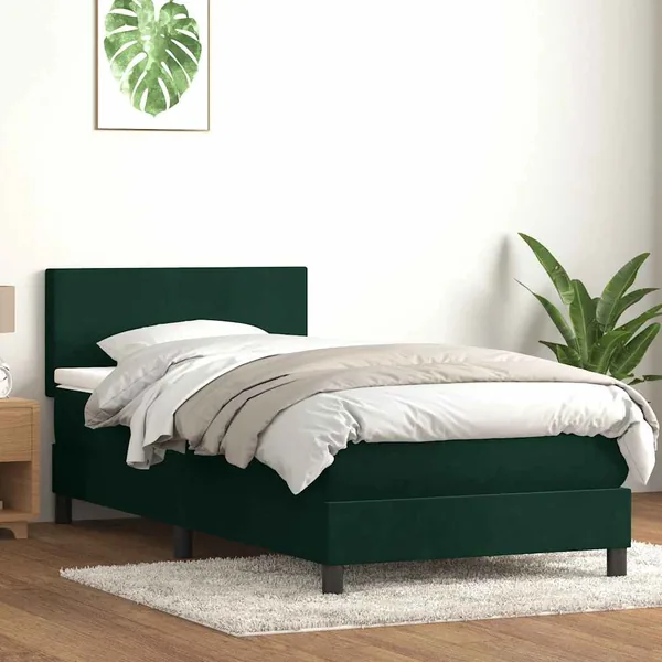 Sommier à lattes de lit et matelas et LED vert foncé 100x220cm velours