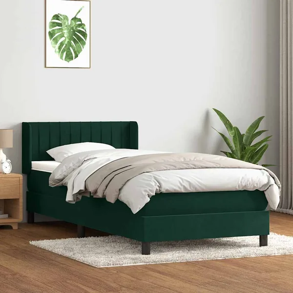 Sommier à lattes de lit et matelas vert foncé 100x220cm velours