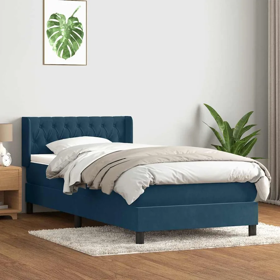 Sommier à lattes de lit et matelas bleu foncé 100x220cm velours