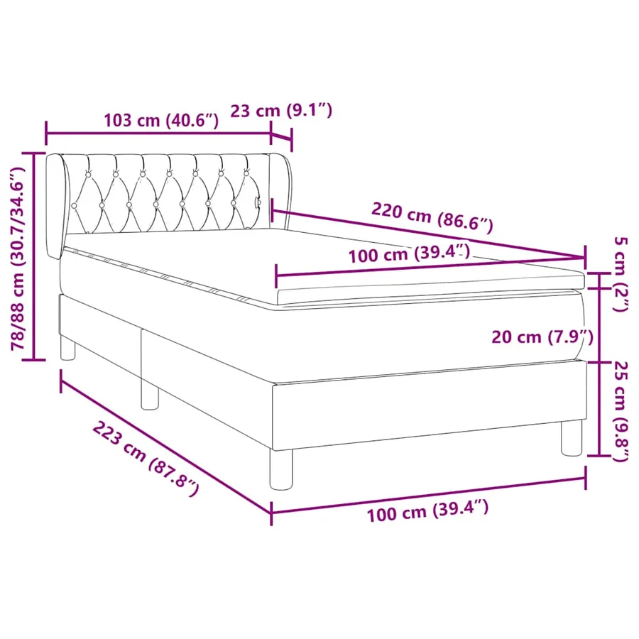 Sommier à lattes de lit avec matelas rose 100x220 cm velours - 12