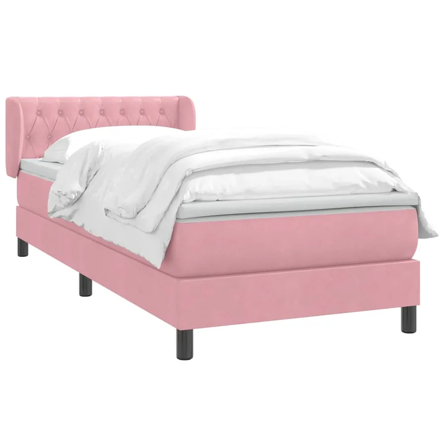 Sommier à lattes de lit avec matelas rose 100x220 cm velours - 3