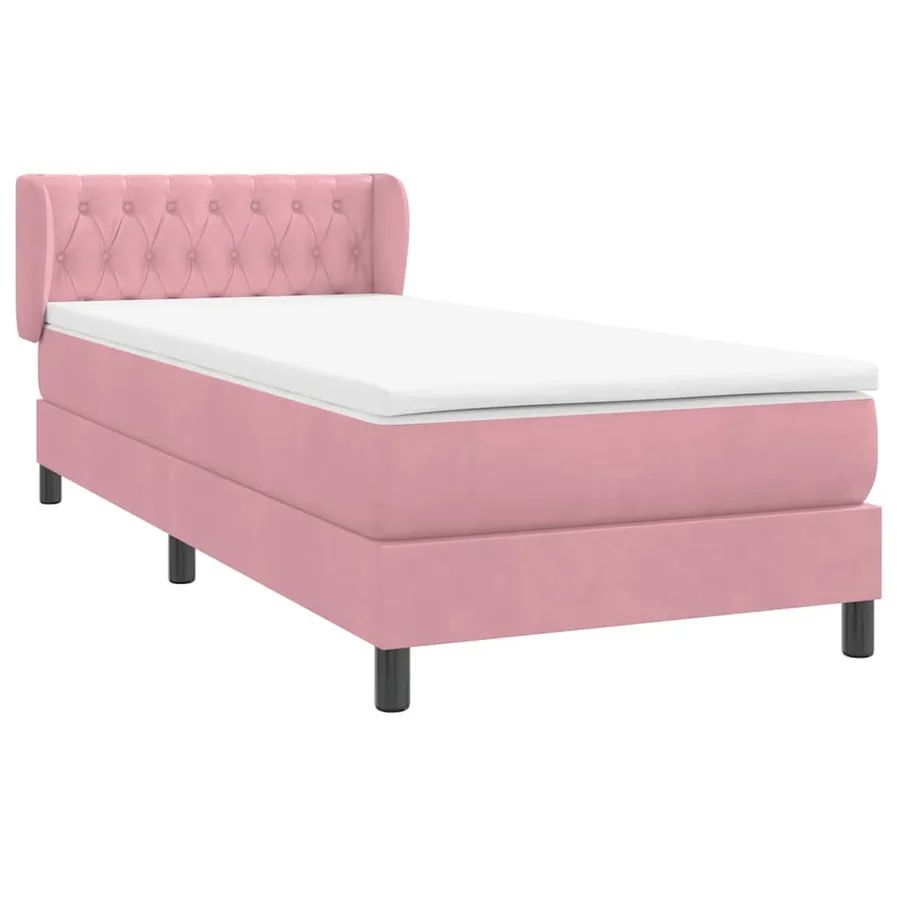 Sommier à lattes de lit avec matelas rose 100x220 cm velours - 4