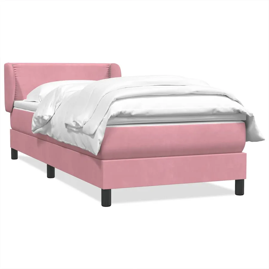 Sommier à lattes de lit avec matelas rose 100x220 cm velours - 2