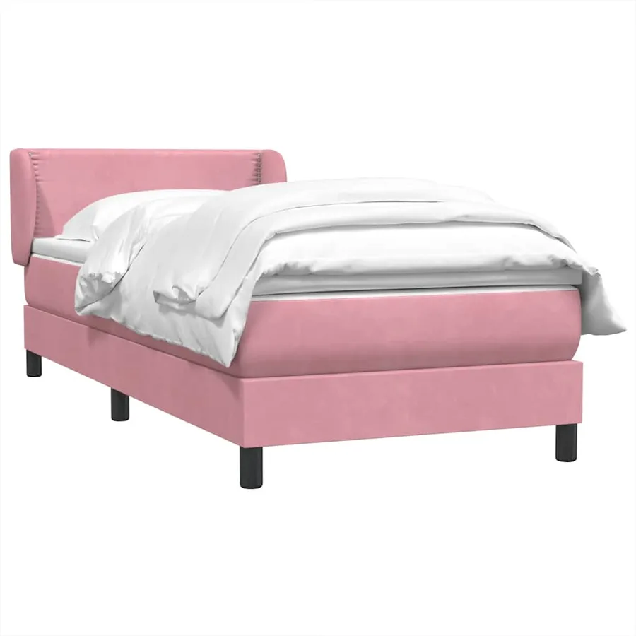 Sommier à lattes de lit avec matelas rose 100x220 cm velours - 3