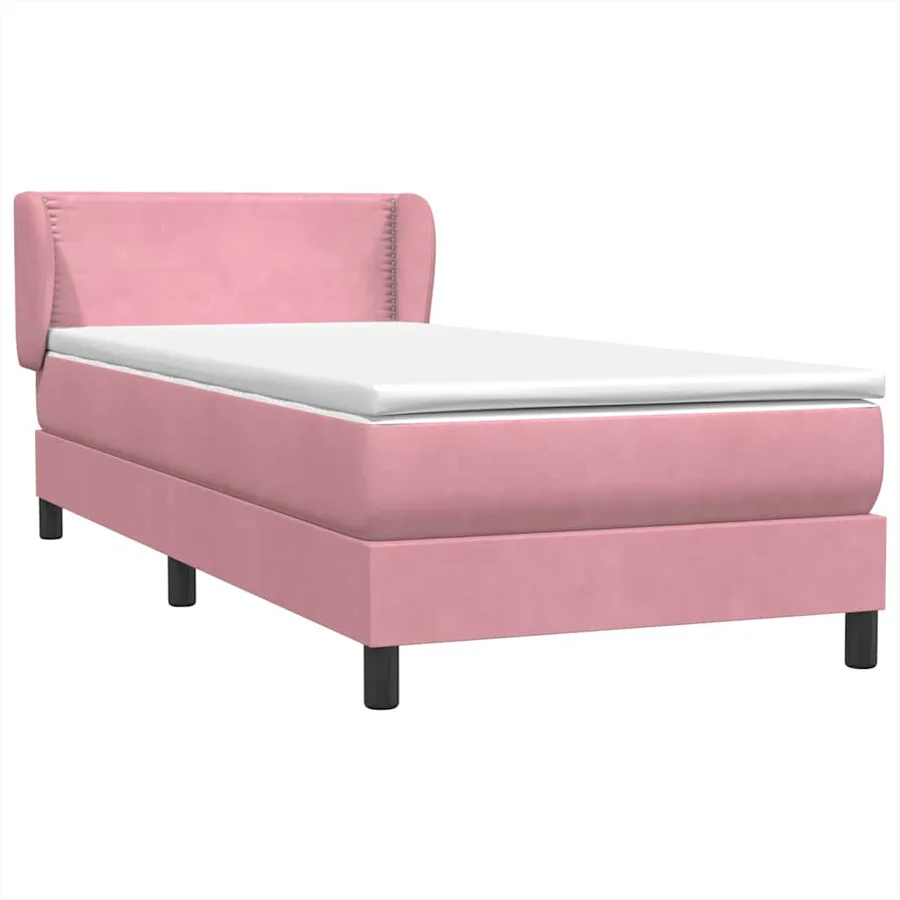 Sommier à lattes de lit avec matelas rose 100x220 cm velours - 4