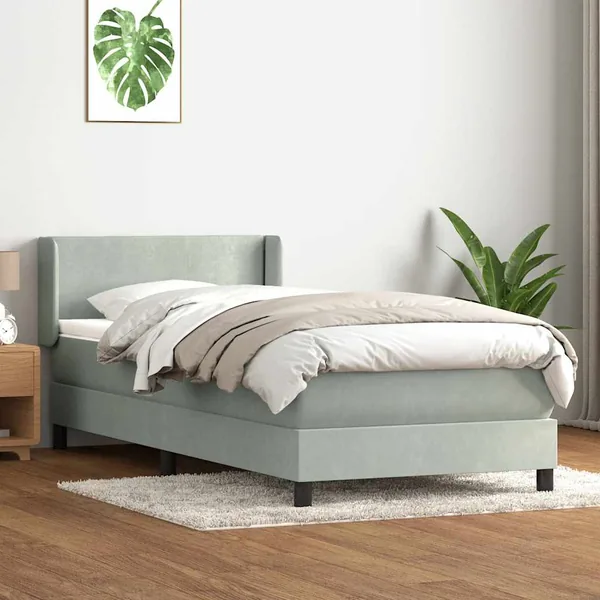 Sommier à lattes de lit et matelas gris clair 100x220cm velours