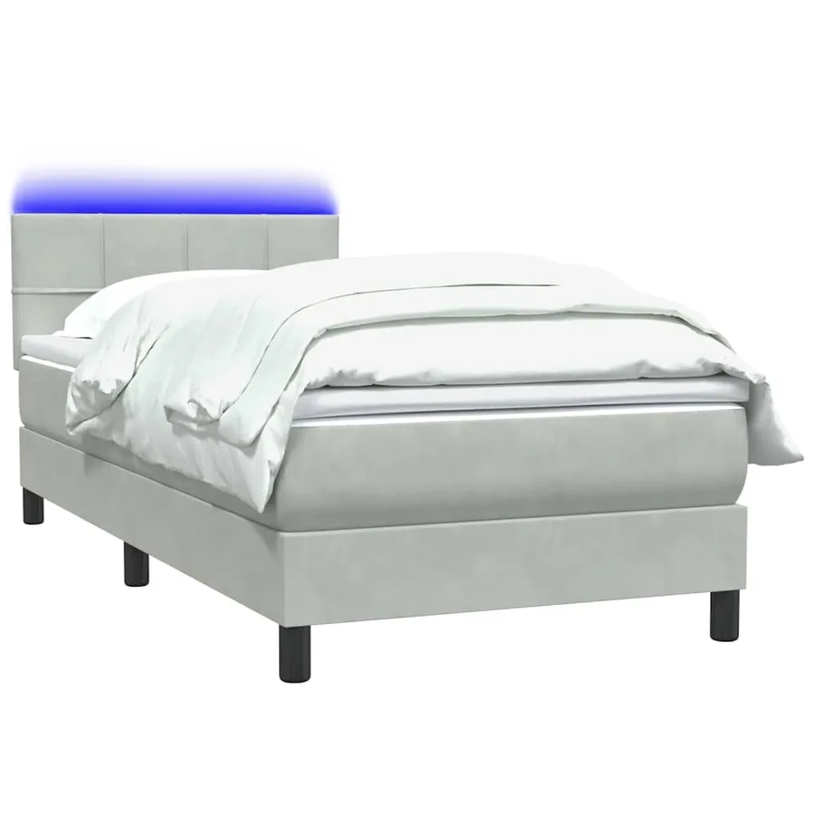 Sommier à lattes de lit et matelas et LED gris clair 100x220cm velours - 3