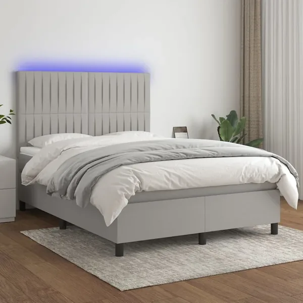 Sommier à lattes de lit et matelas et LED Gris clair 140x190 cm