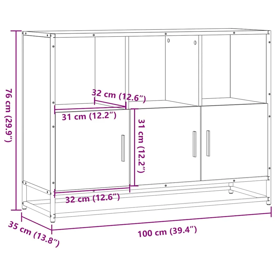 Buffet noir 100x35x76 cm bois d’ingénierie - 11