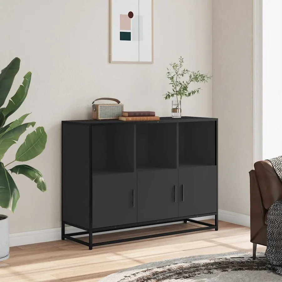 Buffet noir 100x35x76 cm bois d’ingénierie - 3