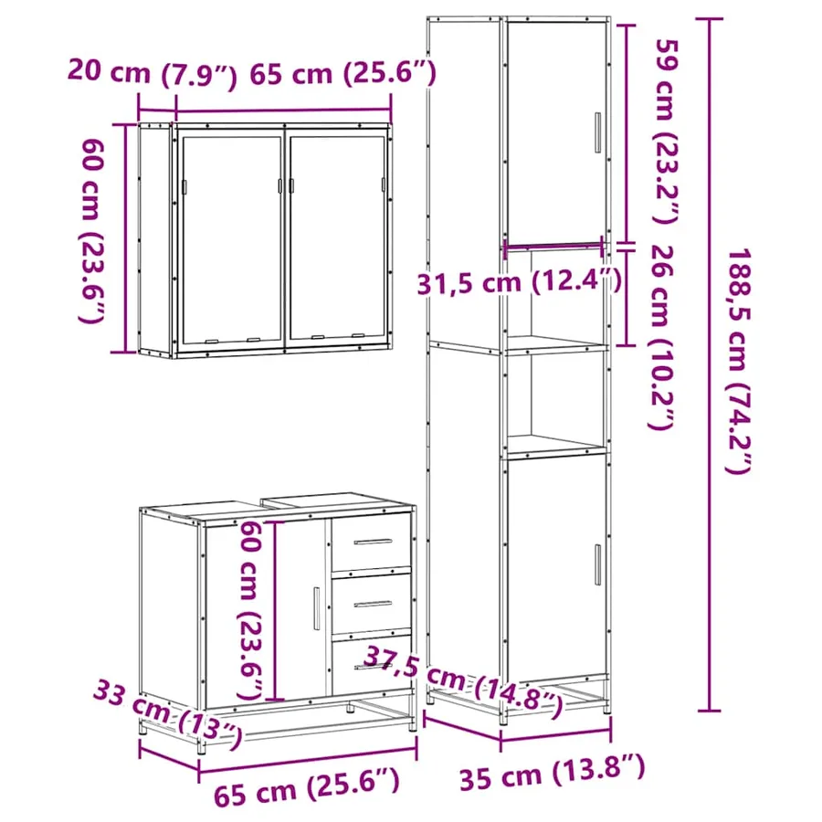 Ensemble de meubles de salle de bain 3 pcs Chêne fumé - 11