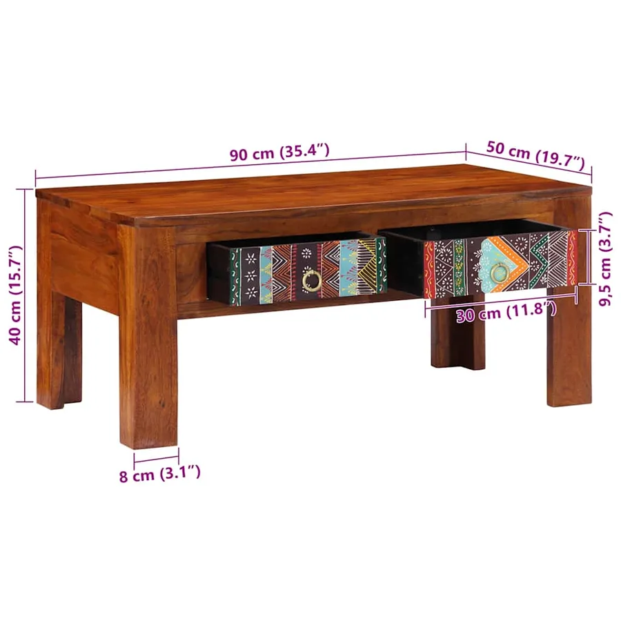 Table basse 90x50x40 cm bois d'acacia massif - 9