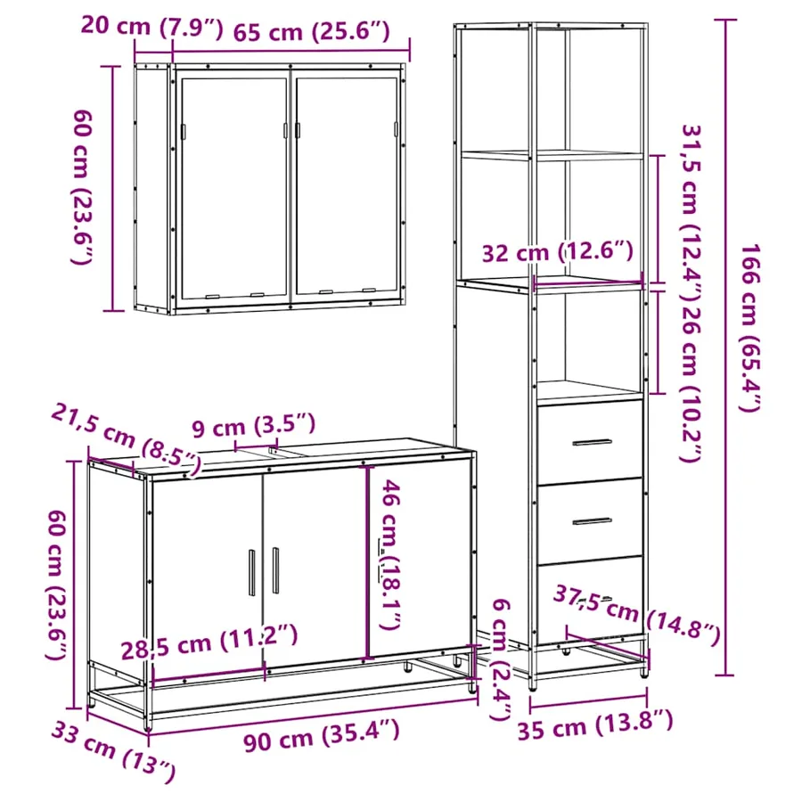 Ensemble de meubles de salle de bain 3 pcs Chêne fumé - 11