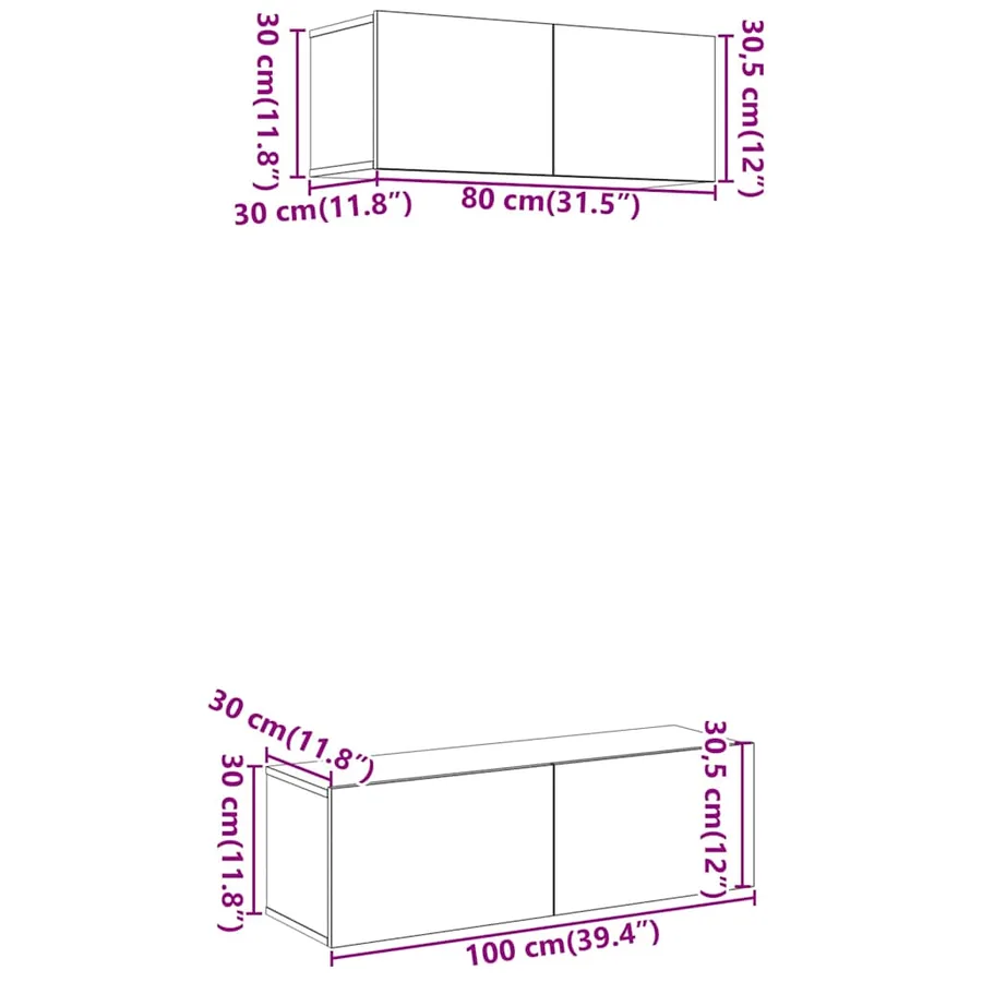 Ensemble de meuble TV mural 2 pcs vieux bois bois d'ingénierie - 10