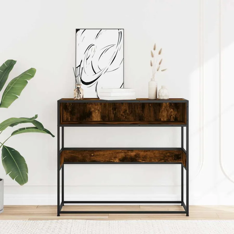 Table console chêne fumé 90x35x80 cm bois d'ingénierie - 3