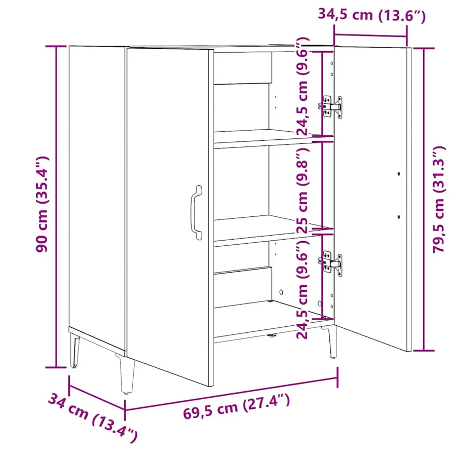 Buffet chêne noir 69,5x34x90 cm bois d'ingénierie - 10
