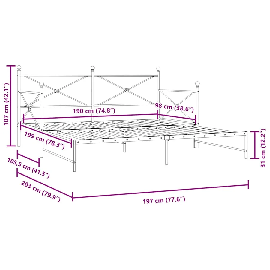 Lit de jour avec lit gigogne sans matelas blanc 100x190cm acier - 13