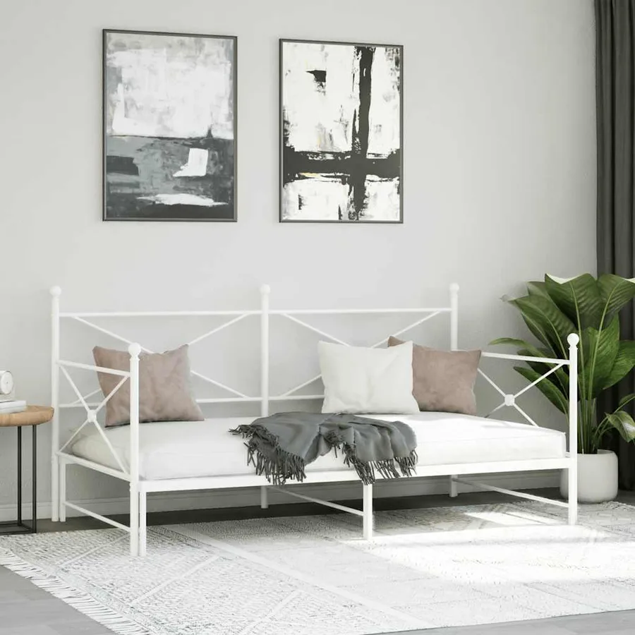 Lit de jour avec lit gigogne sans matelas blanc 100x190cm acier - 4