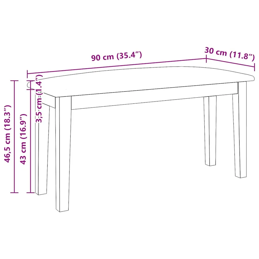 Banc 90 cm bois massif caoutchouc - 9