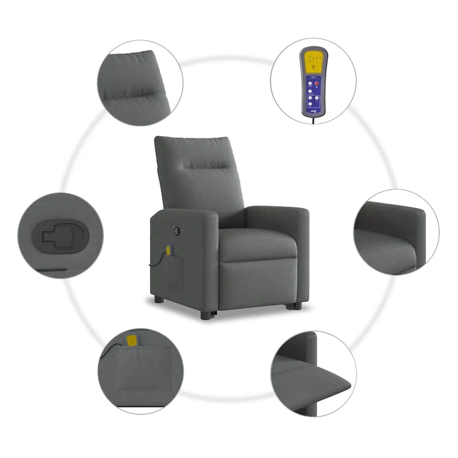 Fauteuil de massage inclinable Gris foncé Tissu - 10