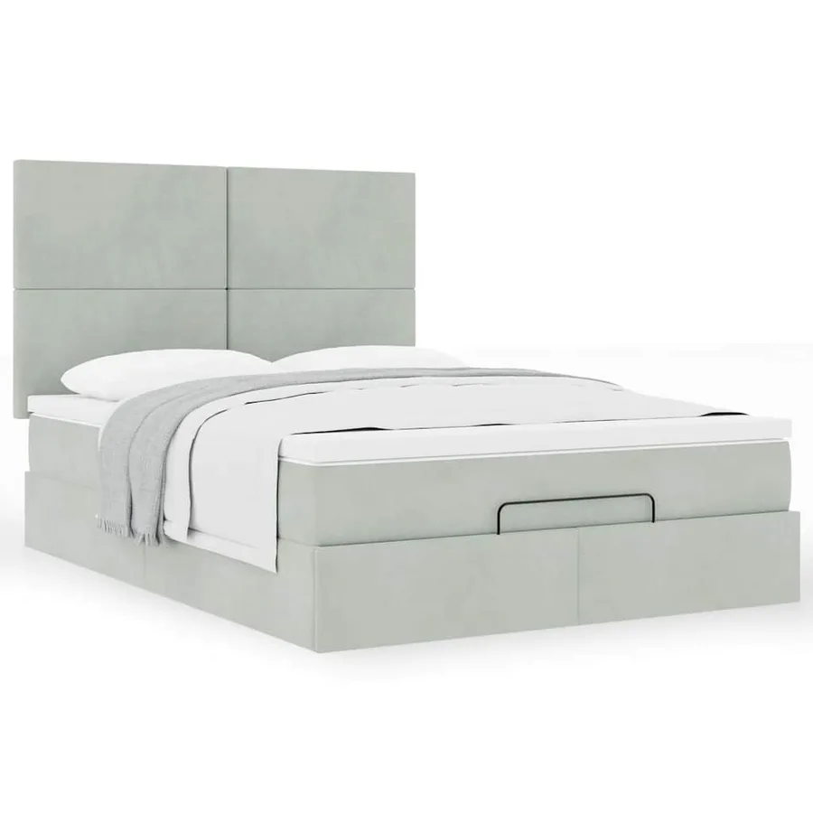 Cadre de lit ottoman et matelas gris clair 140x190 velours - 4
