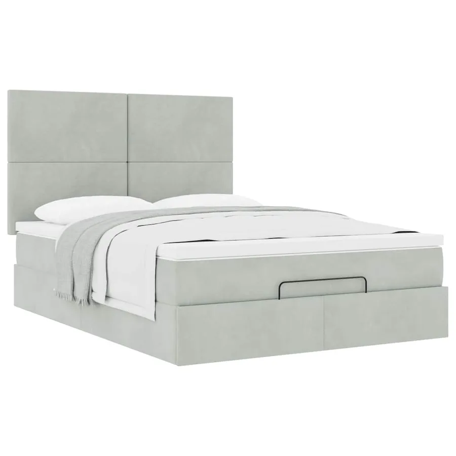 Cadre de lit ottoman et matelas gris clair 140x190 velours - 5