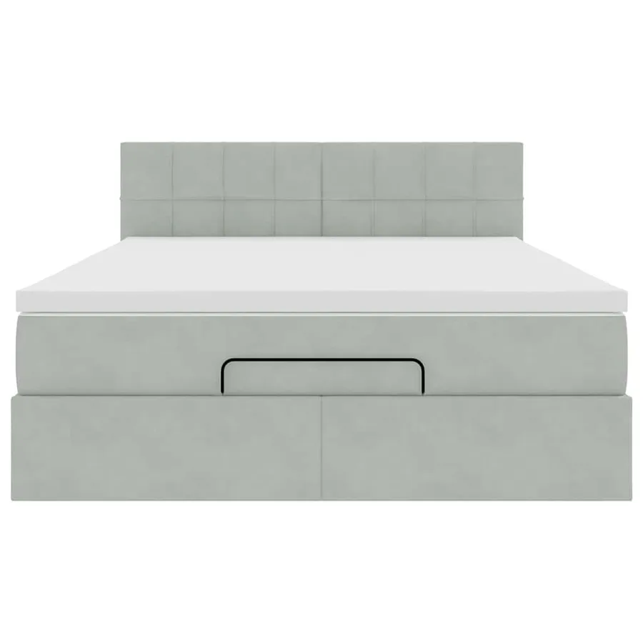 Cadre de lit ottoman et matelas gris clair 140x190 velours - 5