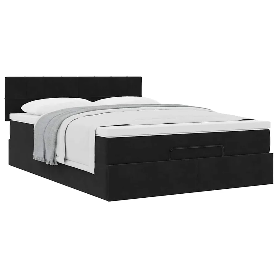 Cadre de lit ottoman avec matelas noir 140x190 cm velours - 4