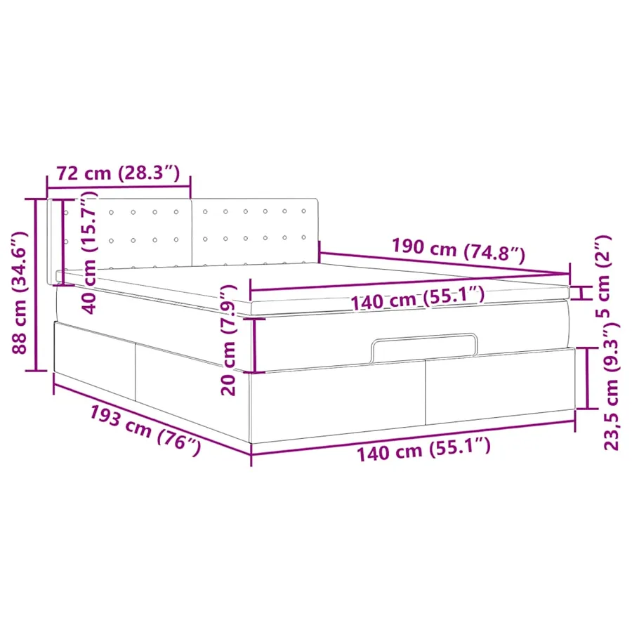 Cadre de lit ottoman avec matelas noir 140x190 cm velours - 18