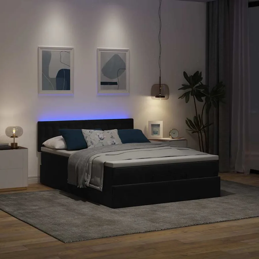 Cadre de lit ottoman avec matelas noir 140x190 cm velours - 3
