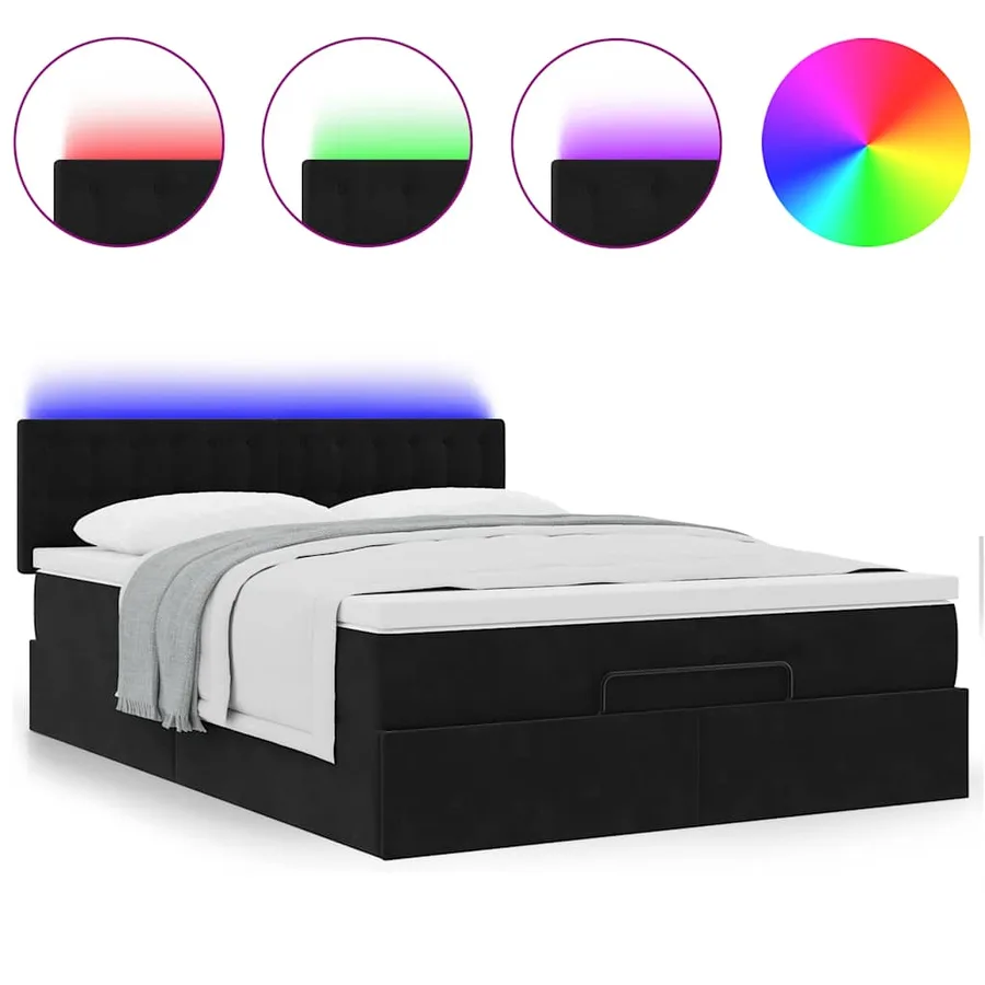Cadre de lit ottoman avec matelas noir 140x190 cm velours - 5