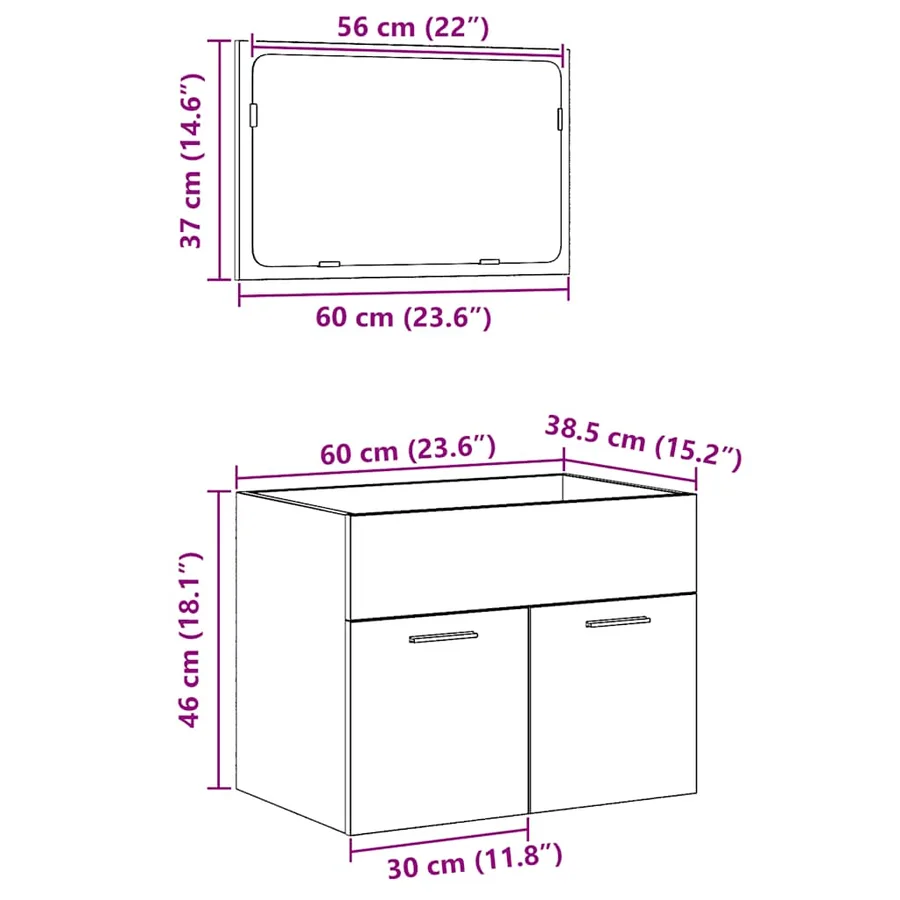 Ensemble de meubles salle de bain 2 pcs bois d'ingénierie - 12