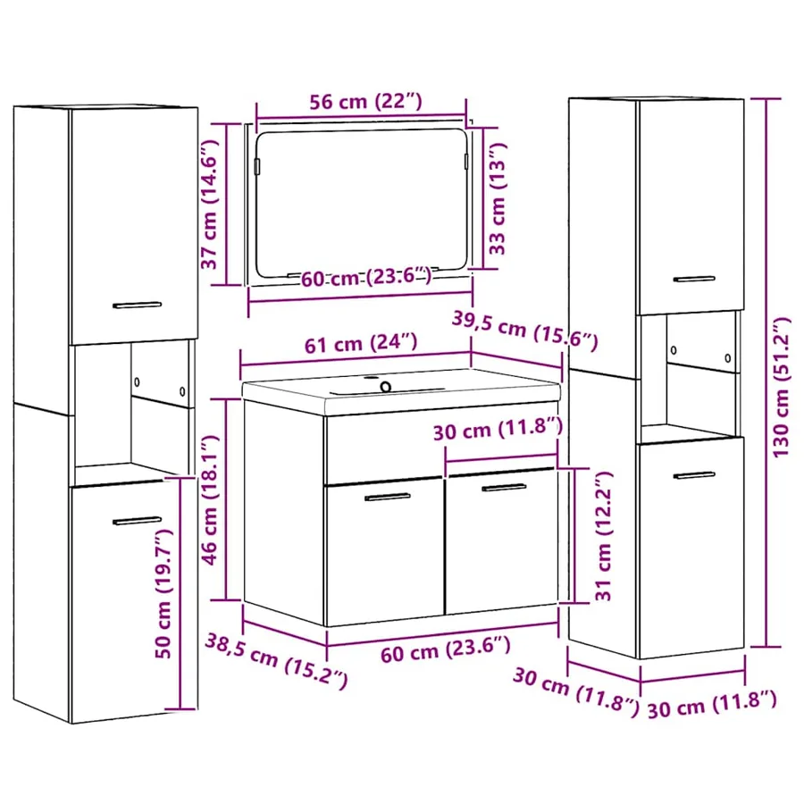 Ensemble de rangement Montage mural 4 pcs Bois d'ingénierie - 12