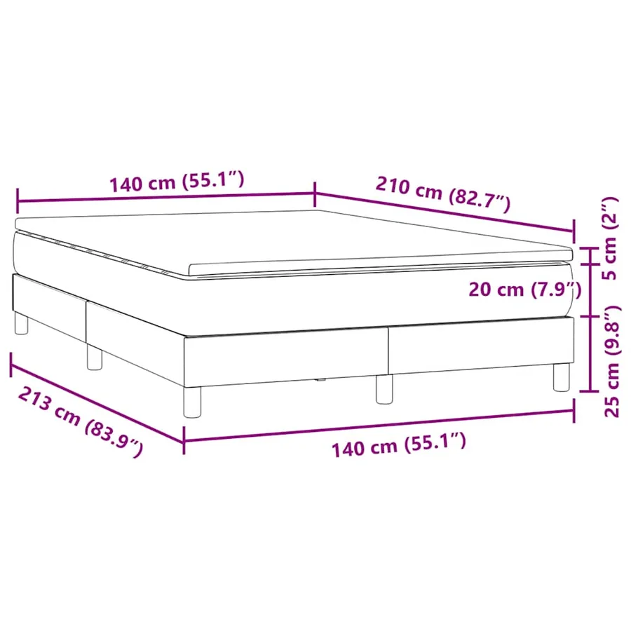 Sommier à lattes de lit avec matelas noir 140x210 cm velours - 11