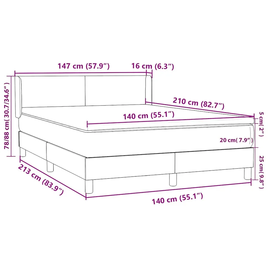 Sommier à lattes de lit avec matelas noir 140x210 cm velours - 12
