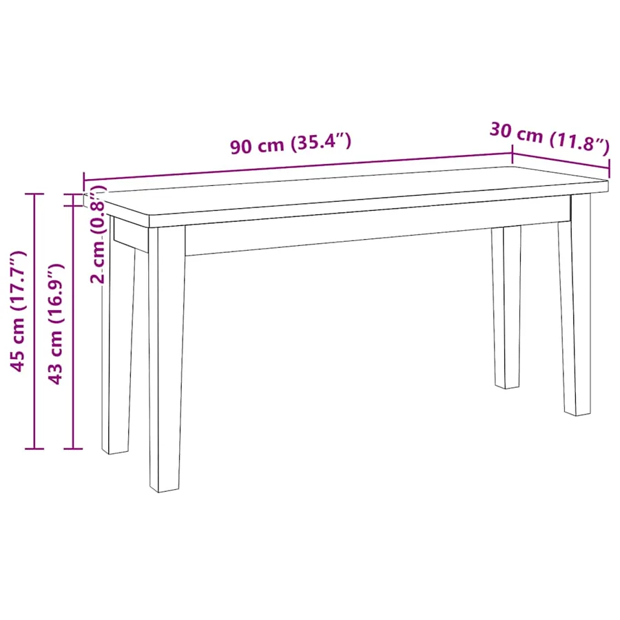 Banc 90 cm bois massif caoutchouc - 9