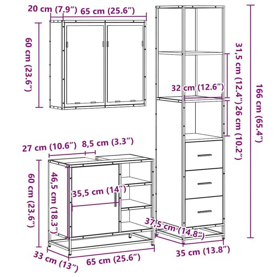 Ensemble de meubles de salle de bain 3 pcs Chêne fumé - 11