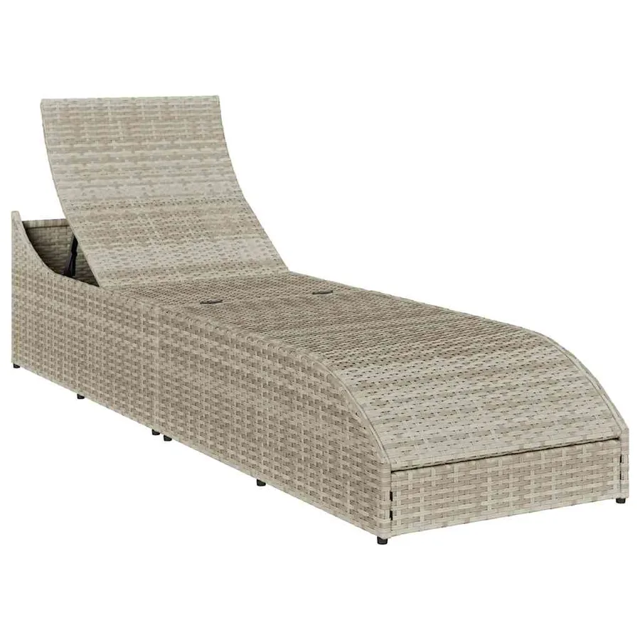 Chaise longue pliante coussin et rangement gris clair polyrotin - 10