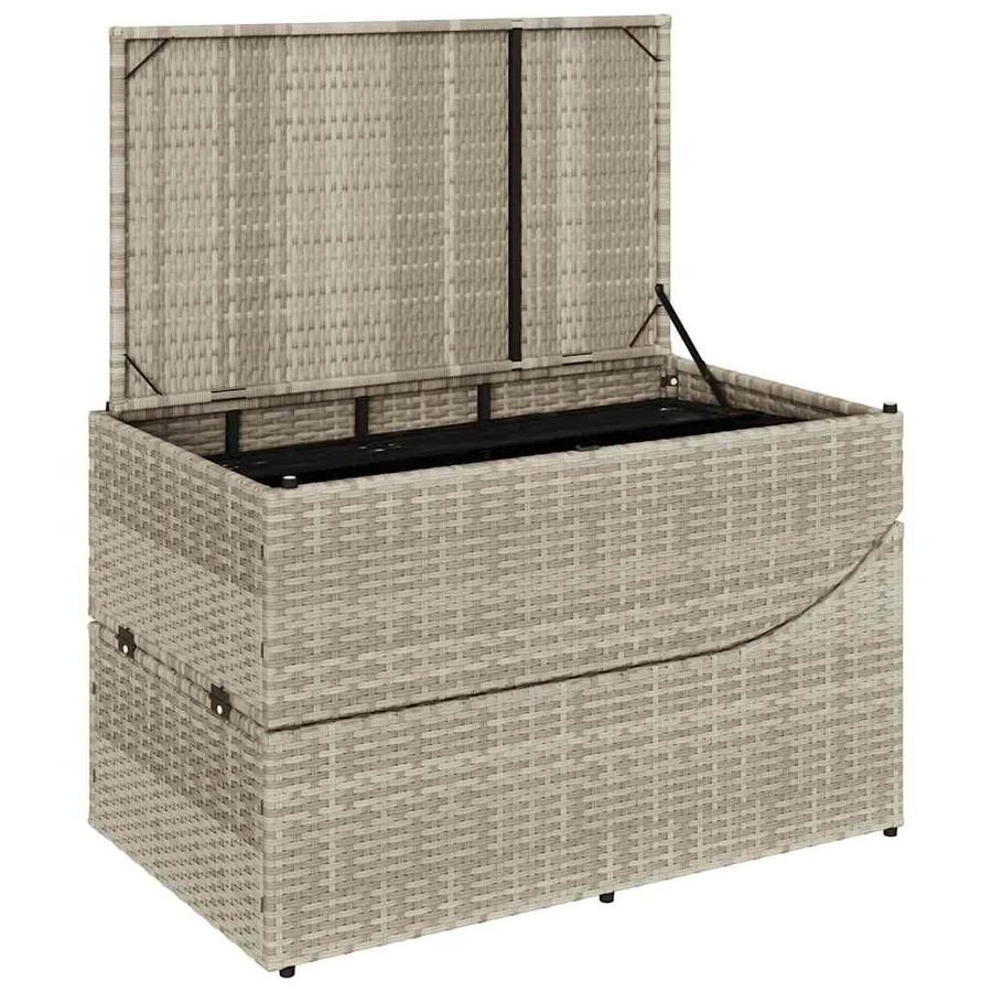 Chaise longue pliante coussin et rangement gris clair polyrotin - 11