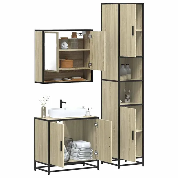 Ensemble de meubles de salle de bain 3 pcs chêne sonoma