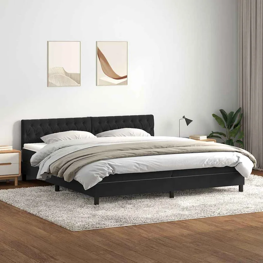 Sommier à lattes de lit avec matelas noir 200x210 cm Velours
