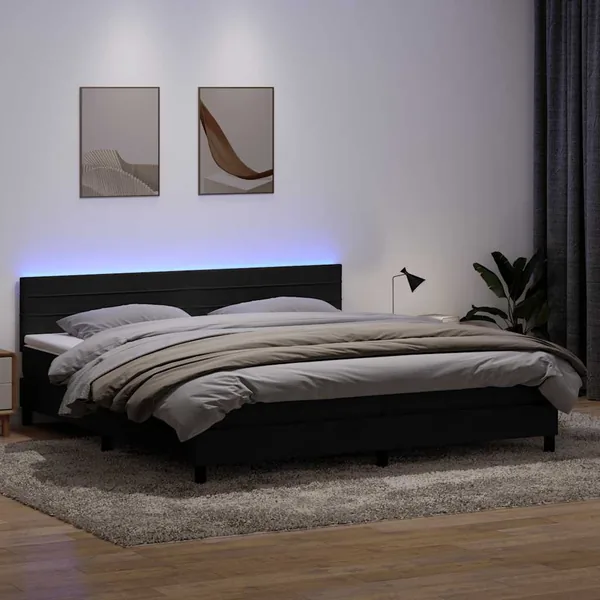 Sommier à lattes de lit avec matelas et LED noir 200x210 cm Velours